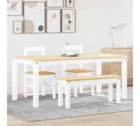 Panama 4-Piece Dining Set White Solid Pine Dining Table Set with Bench and Chairs for Dining Room Kitchen Modern Rustic Scandinavian Space Saving