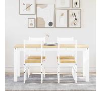 Panama 5-Piece Dining Set Solid Pine White Scandinavian Modern for Dining Room Kitchen with 4 Chairs Space-Saving Rustic and Easy Care