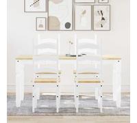 Panama 5-Piece Dining Set Solid Pine Wood with 160 x 80 cm Table and 4 Chairs Scandinavian Modern Space-Saving Rustic Dining Room Kitchen Durable Furniture Set White