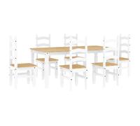 Panama 7-Piece Dining Set White Solid Pine Dining Table Set Modern Scandinavian Country House Style Dining Room Kitchen Robust Stable Space Saving