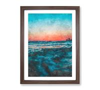 Panama City Beach In Florida Painting Modern Framed Wall Art Print, Ready to Hang Picture for Living Room Bedroom Home Office Décor, Walnut A4 (34 x 25 cm)