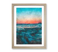Panama City Beach In Florida Painting Modern Framed Wall Art Print, Ready to Hang Picture for Living Room Bedroom Home Office Décor, Oak A3 (34 x 46 cm)