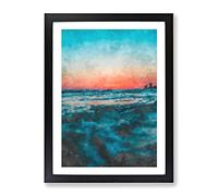 Panama City Beach In Florida Painting Modern Framed Wall Art Print, Ready to Hang Picture for Living Room Bedroom Home Office Décor, Black A4 (34 x 25 cm)