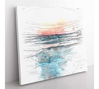 Panama City Beach in Florida Sketch Modern Canvas Wall Art Print Ready to Hang, Framed Picture for Living Room Bedroom Home Office Décor, 50x50 cm (20x20 Inch)