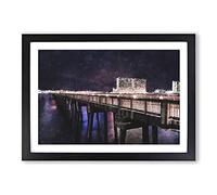 Panama City Beach Pier Painting Framed Print | A2 Black Framed Wall Art | Ready to Hang | Modern Cityscape Picture | Living Room Bedroom Lounge Office