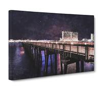 Panama City Beach Pier Painting Modern Art Canvas Wall Art Print Ready to Hang, Framed Picture for Living Room Bedroom Home Office Décor, 24x16 Inch (60x40 cm)
