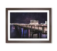 Panama City Beach Pier Painting Modern Art Framed Wall Art Print, Ready to Hang Picture for Living Room Bedroom Home Office Décor, Walnut A3 (46 x 34 cm)