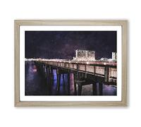 Panama City Beach Pier Painting Modern Art Framed Wall Art Print, Ready to Hang Picture for Living Room Bedroom Home Office Décor, Oak A4 (34 x 25 cm)