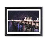 Panama City Beach Pier Painting Modern Art Framed Wall Art Print, Ready to Hang Picture for Living Room Bedroom Home Office Décor, Black A4 (34 x 25 cm)