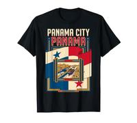 Panama City Panama Flag Panama Canal Cargo Ship Retro Art T-Shirt