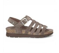 Panama Jack Sasha B6 - Women’s Wedge Stone Grey Suede Leather Sandals - Stone - UK 9