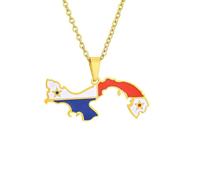Panama Map & Flag Pendant Necklace for Men & Women - Stainless Steel Panamanian Jewelry Gift (Gold Colour,45cm)
