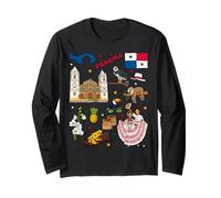 Panama Map Souvenir, Tropical Culture & Travel Art Design Long Sleeve T-Shirt