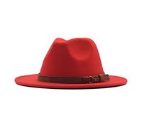 Panama Womens Hat Hat Wide Fedora Floppy Classic Belt Buckle Wool Caps 2025 (Red, One Size)