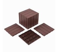 Panana 10 Pcs Composite Decking Tiles, Plastic Decking Boards, Interlocking Flooring Tiles for Indoor Outdoor Garden Patio Balcony, Squares 30 x 30cm Reddish Brown