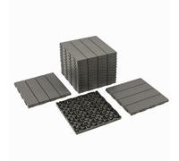 Panana 10 Pcs Composite Decking Tiles, Plastic Decking Boards, Interlocking Flooring Tiles for Indoor Outdoor Garden Patio Balcony, Squares 30 x 30cm Grey