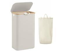 Panana 100L Laundry Basket with Lid,Washing Basket with Handle & Removeable Bag,Large Foladable Laundry Hamper for Bedroom, Bathroom, Laundry Room, Beige