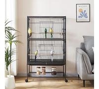 Panana 132cm Black Large Bird Cages Parrot Cage Wide Flight Metal Animal Cage for Budgie Parakeet Conure With Rolling Stand Wheels
