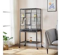 Panana 136cm Large Bird Cage Parrot Cages Wide Flight Metal Animal Cage for Cockatiel Lovebird Budgie Parakeet Durable Frame With Perch Stand and Wheels (Black)