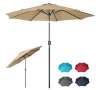 Panana 2.7M Garden Parasol Umbrella with Tilt & Crank, UV Protection Sun Shade Patio Umbrella, Vented Canopy, Steel Frame, Outdoor Parasol for Garden, Balcony, Terrace (Khaki)