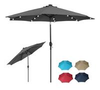 Panana 2.7m Garden Parasol with 24 Solar LED Lights, Tilting Patio Umbrella with Crank Handle, UV Protection Sun Shade Market Parasol for Garden, Deck, Pool & Terrace (Dark Grey)