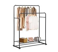 Panana 2 IN 1 Industrial Metal Clothes 2 Rails Stand Garment Coat Rack Storage Organizer with Shoe Rack Storage(Style04, Black)