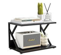 Panana 2 Tier Desktop Printer Stand Desk Organiser,Home Office Wooden Printer Table for A5 Folders Scanner Fax Machine (Black)