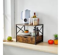 Panana 2 Tier Desktop Printer Stand Desk Organiser,Home Office Wooden Printer Table with Storage Drawer for Fax Machine,Scanner (Rustic Brown)