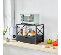 Panana 2 Tier Desktop Printer Stand Desk Organiser,Home Office Wooden Printer Table with Storage Drawer for Fax Machine,Scanner (Black)