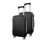 Panana 20/24" Modern Design Hard Shell Cabin ABS Suitcase 4 Wheel Luggage Trolley Case Lightweight (Style2-Black, 2PCS(20"+24"))