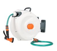 Panana 20m Retractable Hose Reel, Portable Wall-Mounted Plastic Garden Reel with 9 Function Spray Nozzle, 180°Swivel, Auto Lock and Auto Rewind, Long Reach, Outdoor Watering White