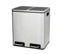 Panana 30L Dual Rubbish Bin,Kitchen Stainless Steel Double Bucket Trash Can,Step On Kitchen Garbage Recycling Bin 15L+15L Steel Dustbin,Rubbish Pedal Bin (Silver)