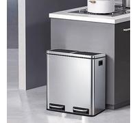 Panana 30L Dual Rubbish Bin,Stainless Steel Double Bucket Trash Can Rubbish Pedal Bin,2 Compartment Step On Kitchen Garbage Recycling Bin 15L+15L Steel Dustbin(Silver,30L)