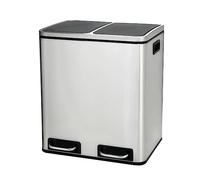 Panana 30L Dual Trash Can Kitchen Waste Rubbish Garbage, Dual Step Garbage Can & Recycle Bin with 2 Removable Inner Buckets (Silver, 30L)