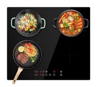 Panana 4-Zone Induction Hob, Black Crystal Glass, 7600W, 4 Independent Controls, 10 Temp Settings, 99 Min Timer, Safety Lock, No Plug