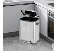 Panana 40L Dual Trash Can Kitchen Waste Rubbish Garbage, Dual Step Garbage Can & Recycle Bin with 2 Removable Inner Buckets (Silver, 40L)