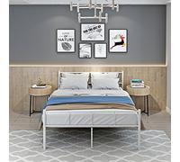 Panana 4FT6 Metal Bed Frame Modern Design Bed Frame Platform with Crystal Headboard and Footboard for Adults Teenagers Bedroom (White)