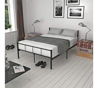 Panana 4FT6 Metal Bed Frame Modern Design Bed Frame Platform with Crystal Headboard and Footboard for Adults Teenagers Bedroom (Black)