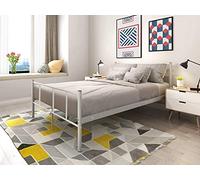 Panana 4FT6 Metal Bed Frame Modern Design Bed Frame Platform with Crystal Headboard and Footboard for Adults Teenagers Bedroom (Silver)