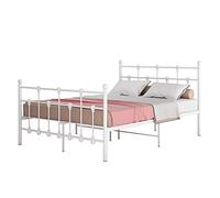 Panana 4FT6 Metal Bed Frame Modern Design Bed Frame Platform with Headboard and Footboard for Adults Teenagers Bedroom (White)