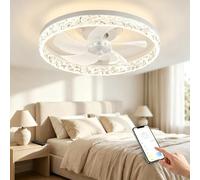 Panana 50cm LED Ceiling Fan with Light, Crystal Quiet Dimmable Small Fan Light, 6-Speed Reversible Fan, Timer Setting, APP & Remote & Wall Switch Memory for Bedroom Living Room (White)