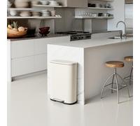 Panana 50L Large Trash Can Kitchen Waste Rubbish Garbage, Pedal Step Garbage Can & Recycle Bin with Removable Inner Buckets (Beige, 50L)