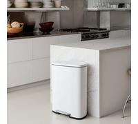 Panana 50L Large Trash Can Kitchen Waste Rubbish Garbage, Pedal Step Garbage Can & Recycle Bin with Removable Inner Buckets (White, 50L)