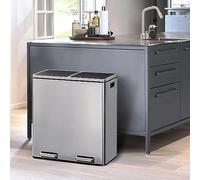 Panana 60L Dual Rubbish Bin,Stainless Steel Double Bucket Trash Can Rubbish Pedal Bin,2 Compartment Step On Kitchen Garbage Recycling Bin 30L+30L Steel Dustbin(Silver,60L)