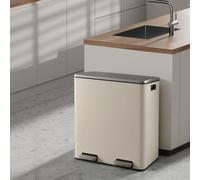 Panana 60L Dual Rubbish Bin,Stainless Steel Double Bucket Trash Can Rubbish Pedal Bin,2 Compartment Step On Kitchen Garbage Recycling Bin 30L+30L Steel Dustbin(Beige,60L)
