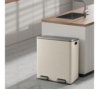 Panana 60L Dual Trash Can Kitchen Waste Rubbish Garbage, Dual Step Garbage Can & Recycle Bin with 2 Removable Inner Buckets (Beige, 60L)