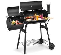 Panana Charcoal Grill Offset Smoker with Cove,Barrel Charcoal Grill with Side Table, Barrel BBQ Trolley with 3 Storage Shelves & Thermometer for Outdoor Garden Camping Picnic Cooking, Black