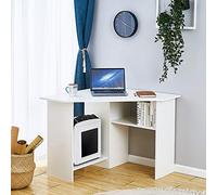 Panana Corner Computer Desk with Shelves Study Workstation PC Laptop Gaming Table for Home Office White
