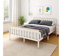 Panana Double Bed Solid Wood Bed Frame White Wooden For bedroom, guest room, dorm or hotel