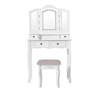 Panana Dressing Table Set with Folding Mirror LED Lights, Makeup Table Set with Cushioned Stool 4 Drawers Dresser Cosmetic Vanity Desk for Bedroom White